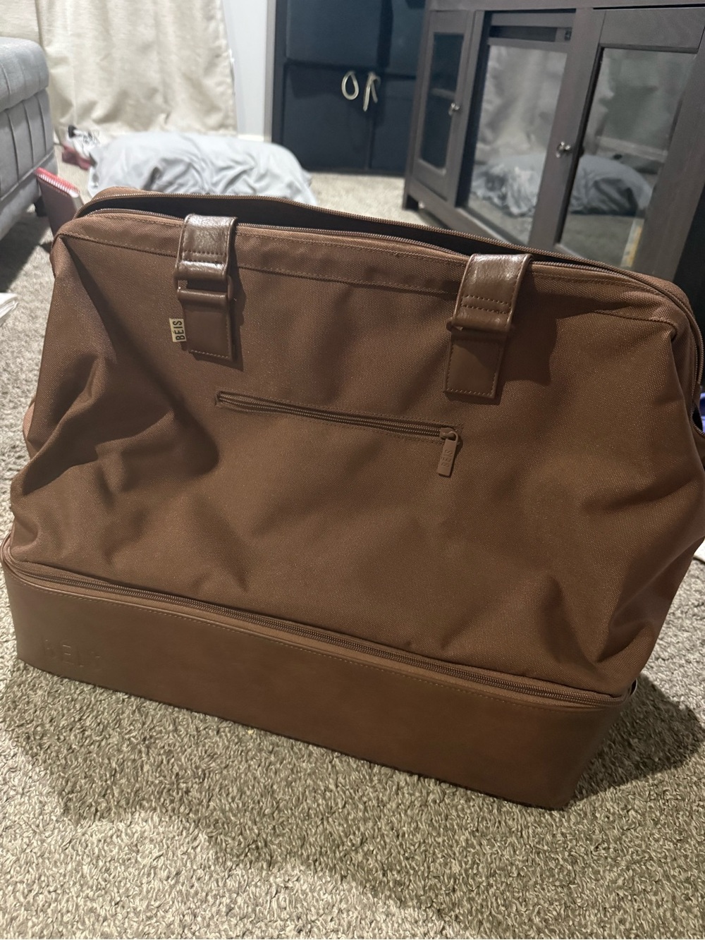 BEIS Brown Travel Weekender with Lower Shoe Compartment